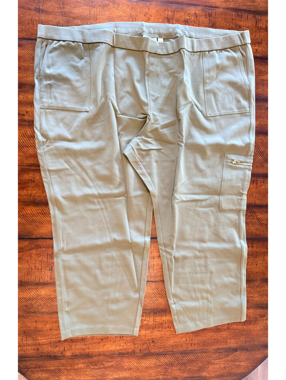 Susan Graver Smart Ponte Pull On Cargo Pants Sage Green Petite 5X